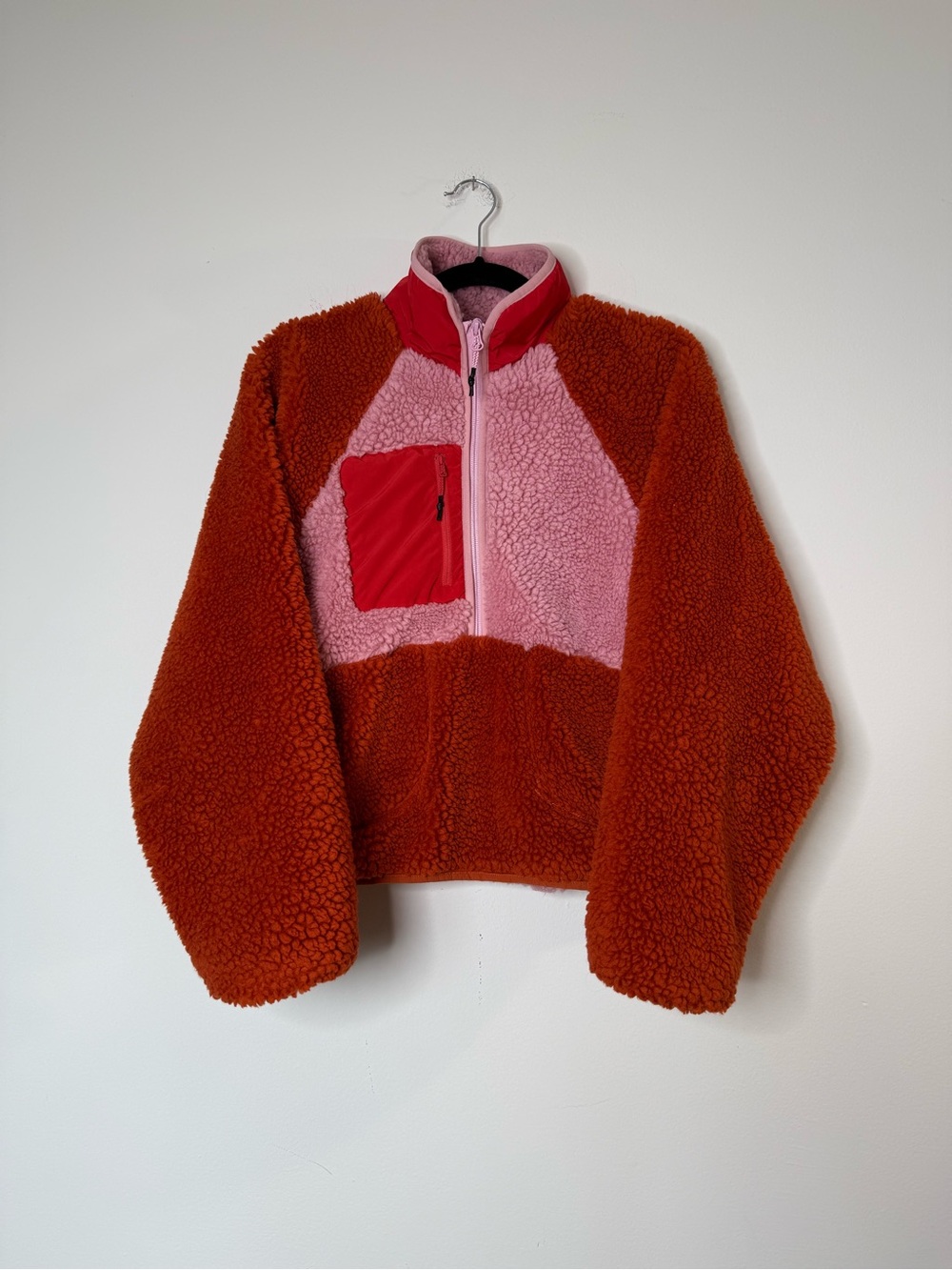 Stoic Sherpa Fleece Jacket - Pink & Rust Colorblock | Women’s S